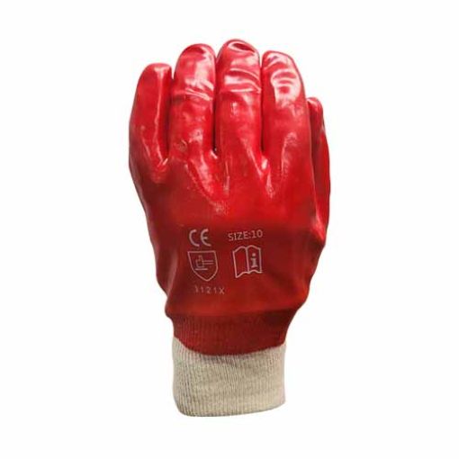 Picture of Red PVC Dipped Gloves Knitted Wrist - Smooth
